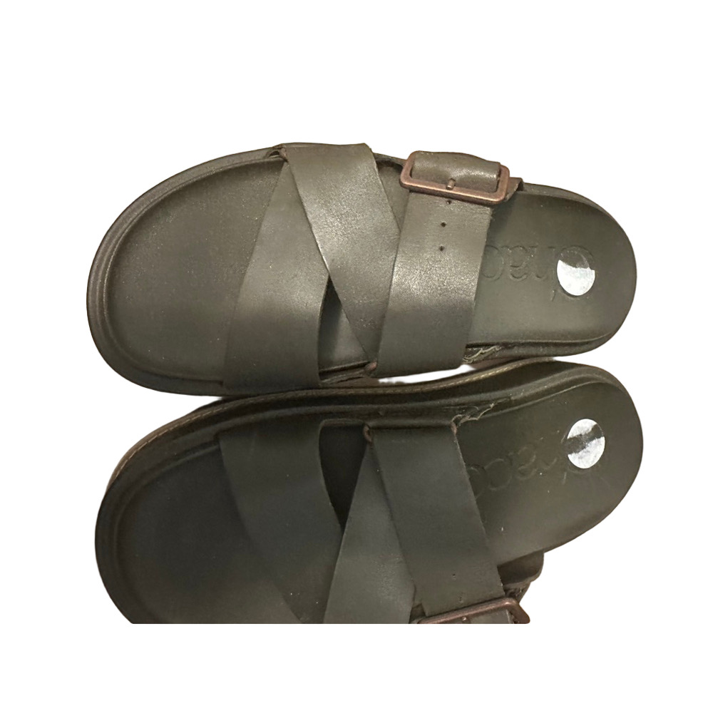 Chaco Townes Woman’s Black Olive Leather Slide Sandals with Buckle